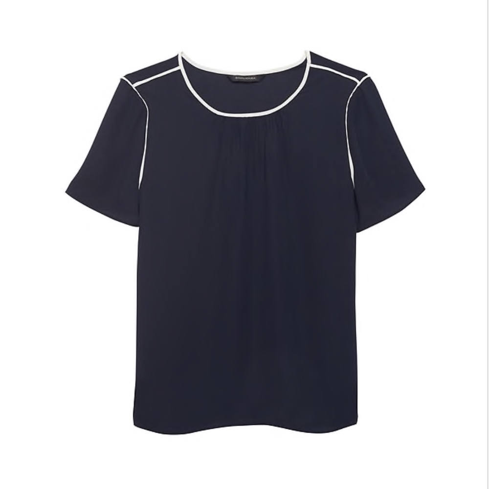 Petite Piped Crew-Neck Blouse